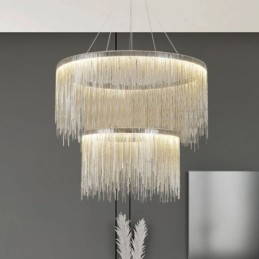 Lustre redondo com pingente de borla de luxo