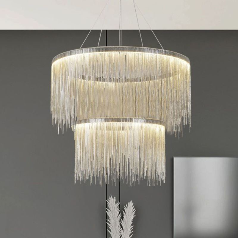 Lustre redondo com pingente de borla de luxo