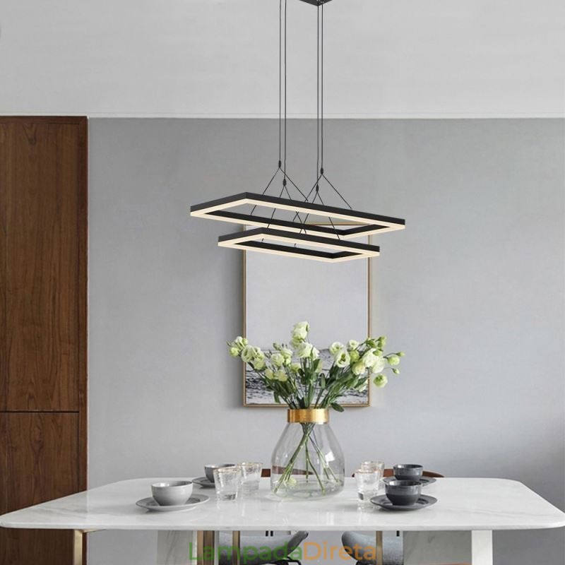 Lustre moderno com pingente de moldura em acrílico preto