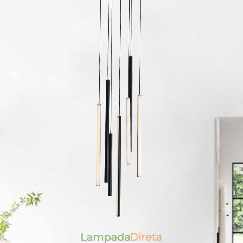 Lustre moderno com pingente de tira longa e luz duplex edifício