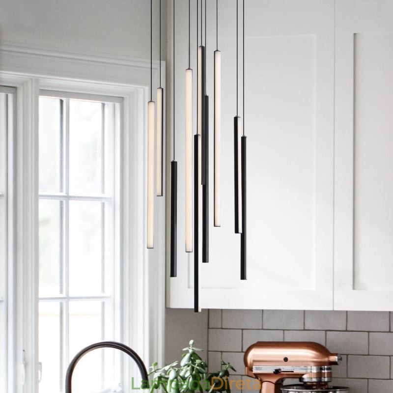 Lustre moderno com pingente de tira longa e luz duplex edifício