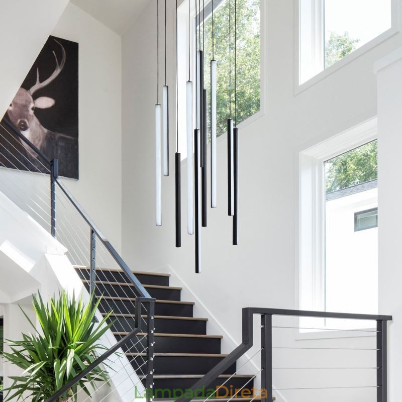 Lustre moderno com pingente de tira longa e luz duplex edifício