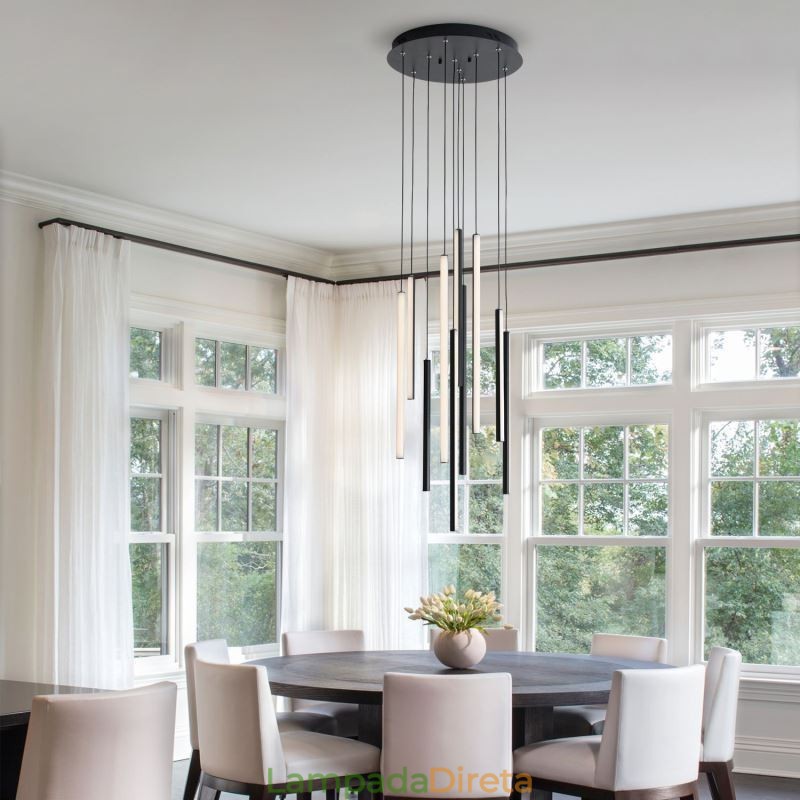 Lustre moderno com pingente de tira longa e luz duplex edifício
