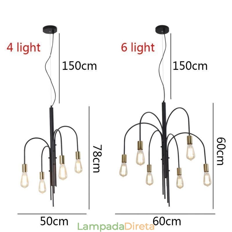 Lustre de ferro moderno, luminária pendente de ferro simples