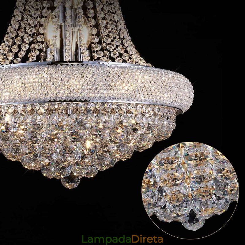 Lustre em forma de coroa, luxuoso pingente de cristal