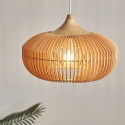 Lustre pendente com moldura de madeira em formato de abóbora