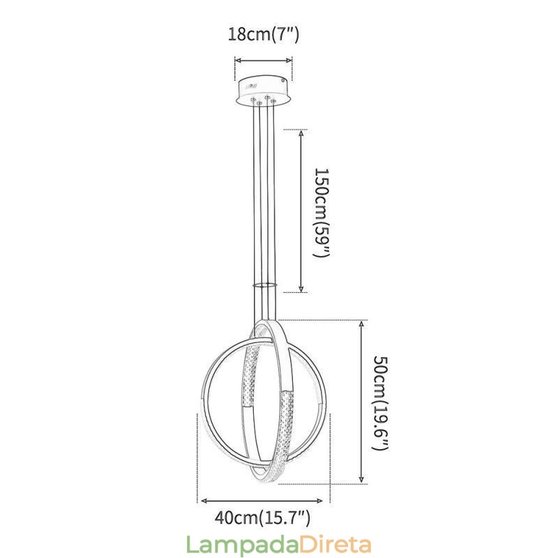 Lustre moderno 2 anéis pingente iluminação jantar