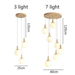 Luminária pendente japonesa de madeira, luminária nórdica de vidro