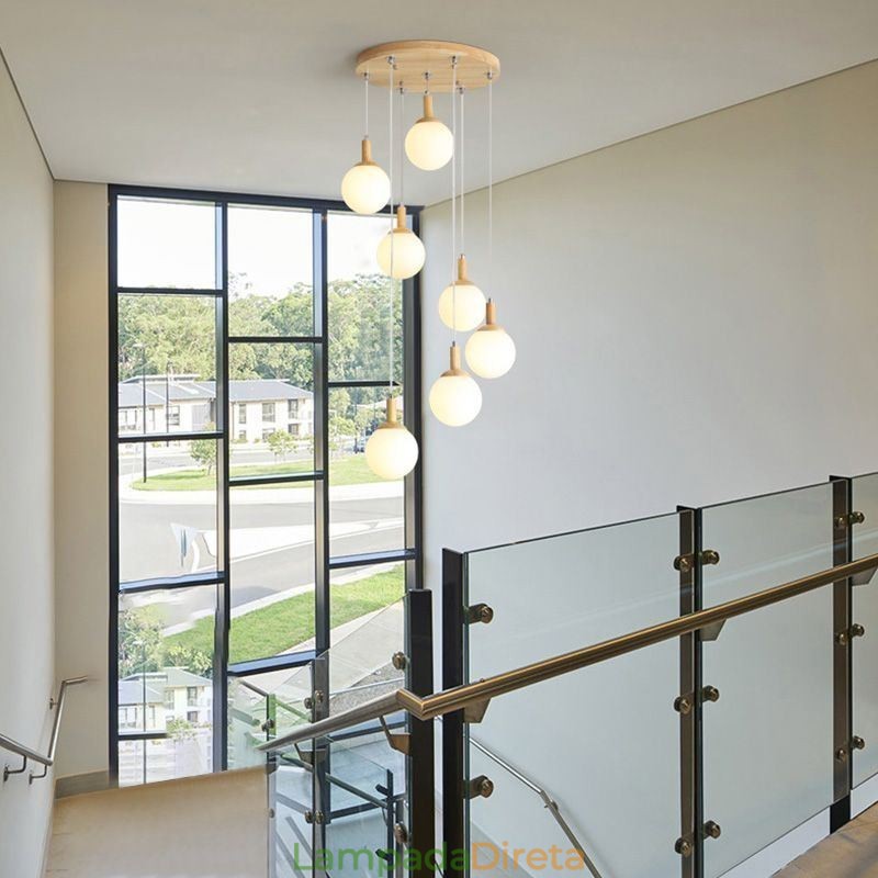 Luminária pendente japonesa de madeira, luminária nórdica de vidro