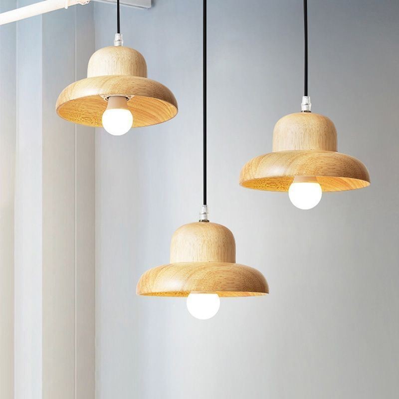 Luz pendente de madeira japonesa Chapéu Luz suspensa