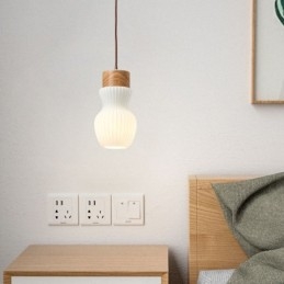 Luminária pendente de madeira japonesa, chaleira de vidro, luminária suspensa