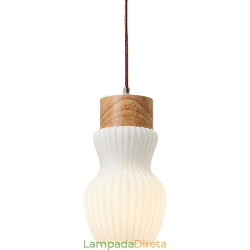 Luminária pendente de madeira japonesa, chaleira de vidro, luminária suspensa