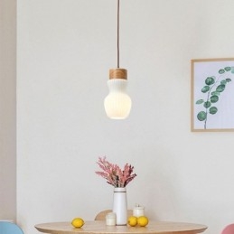 Luminária pendente de madeira japonesa, chaleira de vidro, luminária suspensa