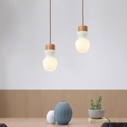 Luminária pendente de madeira japonesa, chaleira de vidro, luminária suspensa