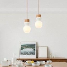 Luminária pendente de madeira japonesa, chaleira de vidro, luminária suspensa