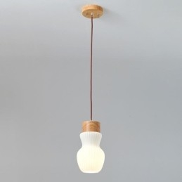 Luminária pendente de madeira japonesa, chaleira de vidro, luminária suspensa