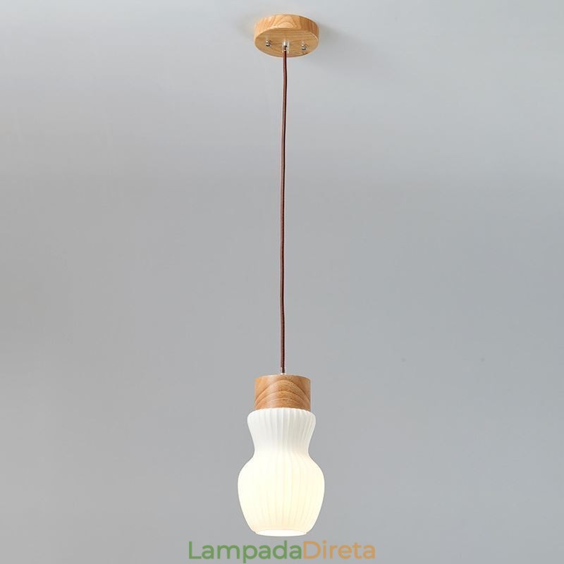 Luminária pendente de madeira japonesa, chaleira de vidro, luminária suspensa
