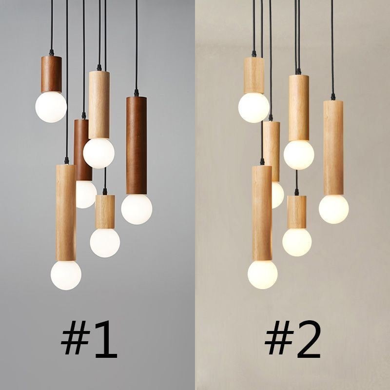 Luminária pendente de madeira japonesa 6 luzes luz suspensa