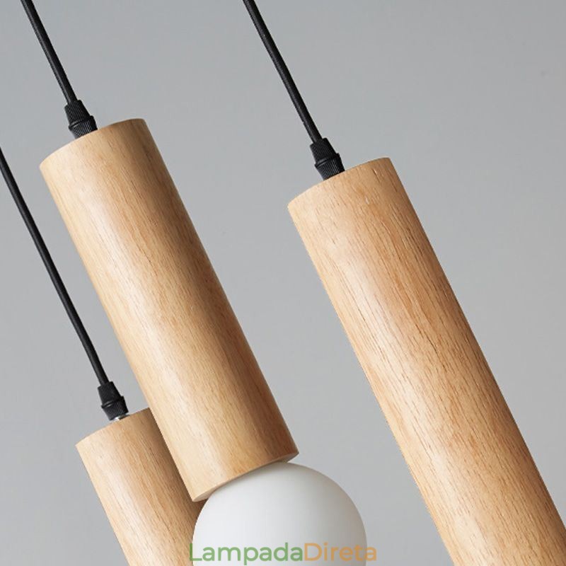 Luminária pendente de madeira japonesa 3 luzes luz suspensa