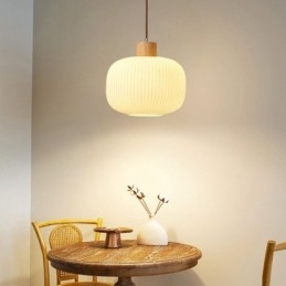 Luminária pendente de madeira japonesa, lanterna de vidro, luz suspensa