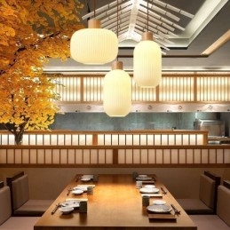 Luminária pendente de madeira japonesa, lanterna de vidro, luz suspensa