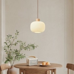 Luminária pendente de madeira japonesa, lanterna de vidro, luz suspensa