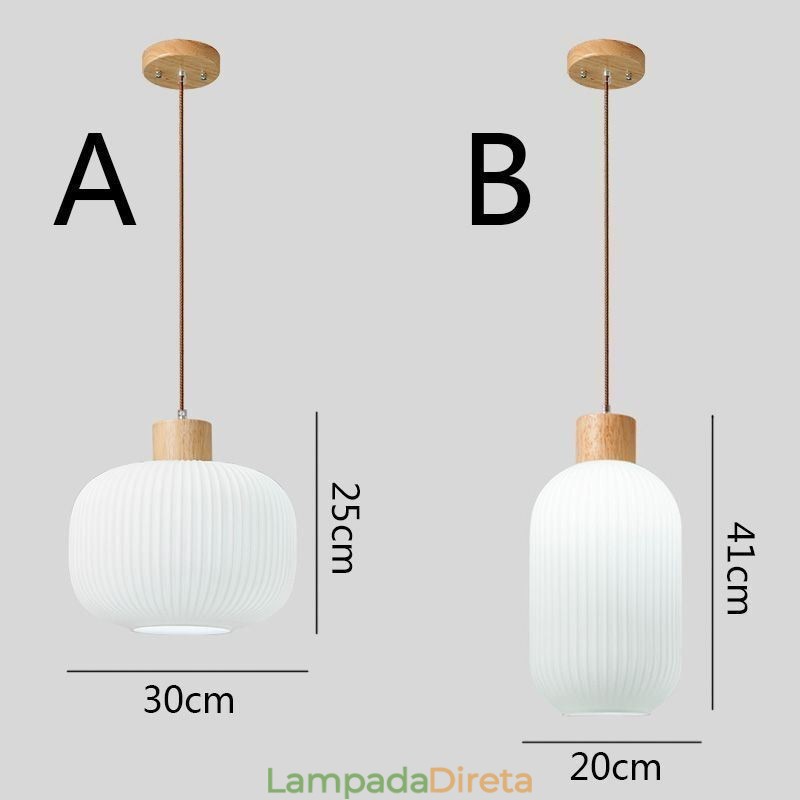 Luminária pendente de madeira japonesa, lanterna de vidro, luz suspensa