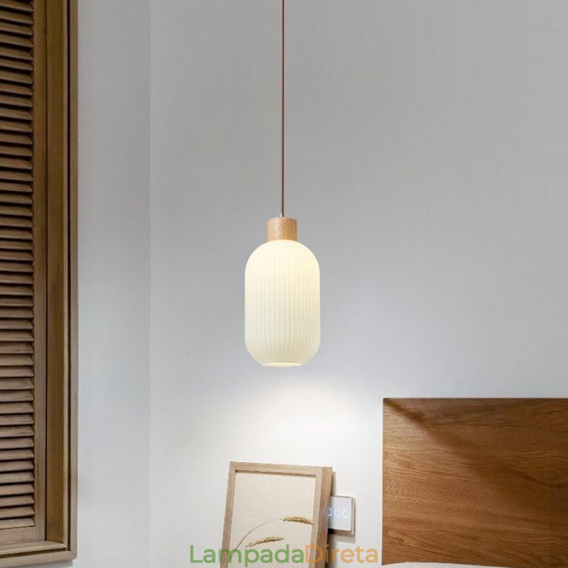 Luminária pendente de madeira japonesa, lanterna de vidro, luz suspensa