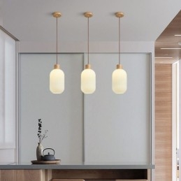 Luminária pendente de madeira japonesa, lanterna de vidro, luz suspensa