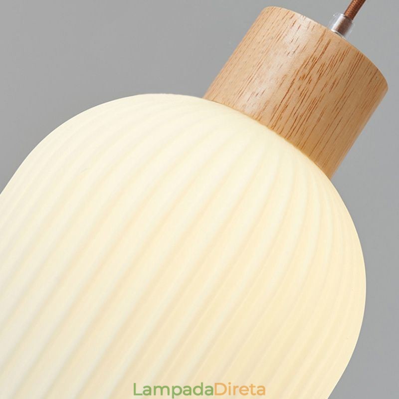 Luminária pendente de madeira japonesa, lanterna de vidro, luz suspensa