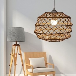 Moderna Pastoral Pendant Light Criativa Rattan Hanging Light Com Abajur Dobrável