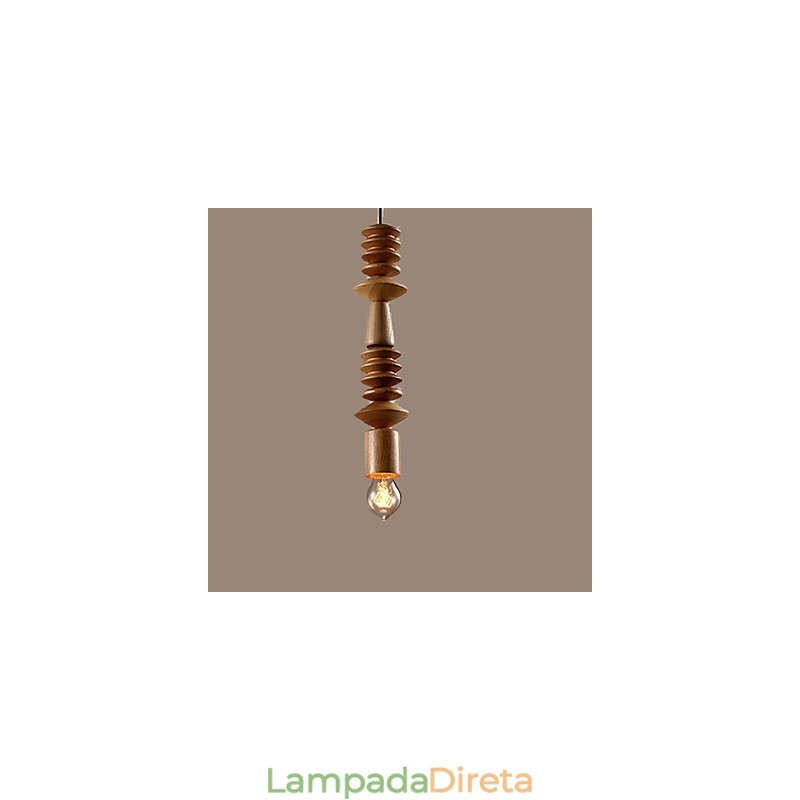 Lustre Mini Estilo Tradicional Clássico Madeira Bambu