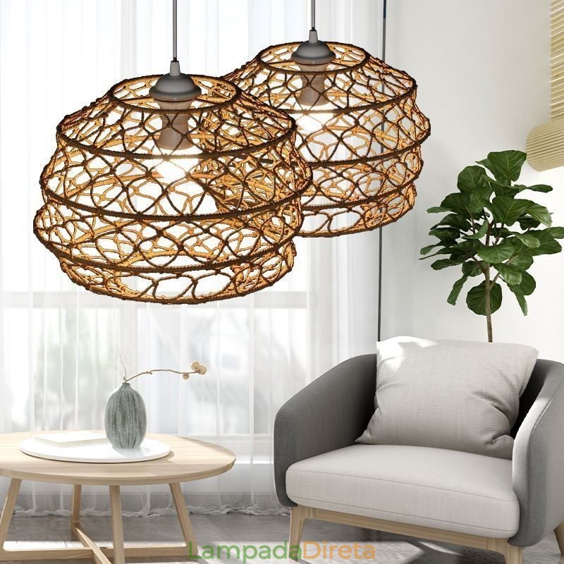 Moderna Pastoral Pendant Light Criativa Rattan Hanging Light Com Abajur Dobrável