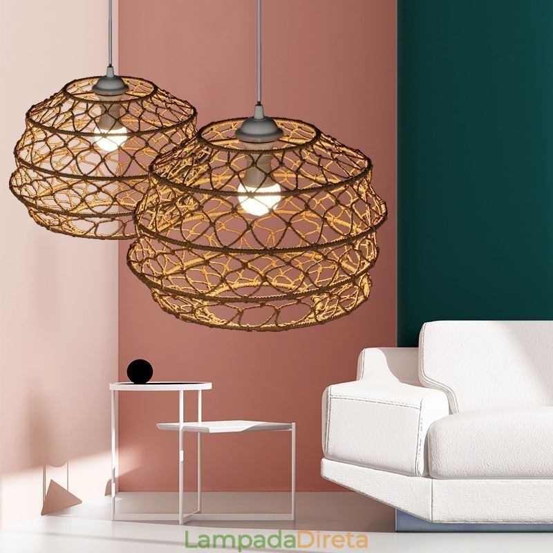 Moderna Pastoral Pendant Light Criativa Rattan Hanging Light Com Abajur Dobrável