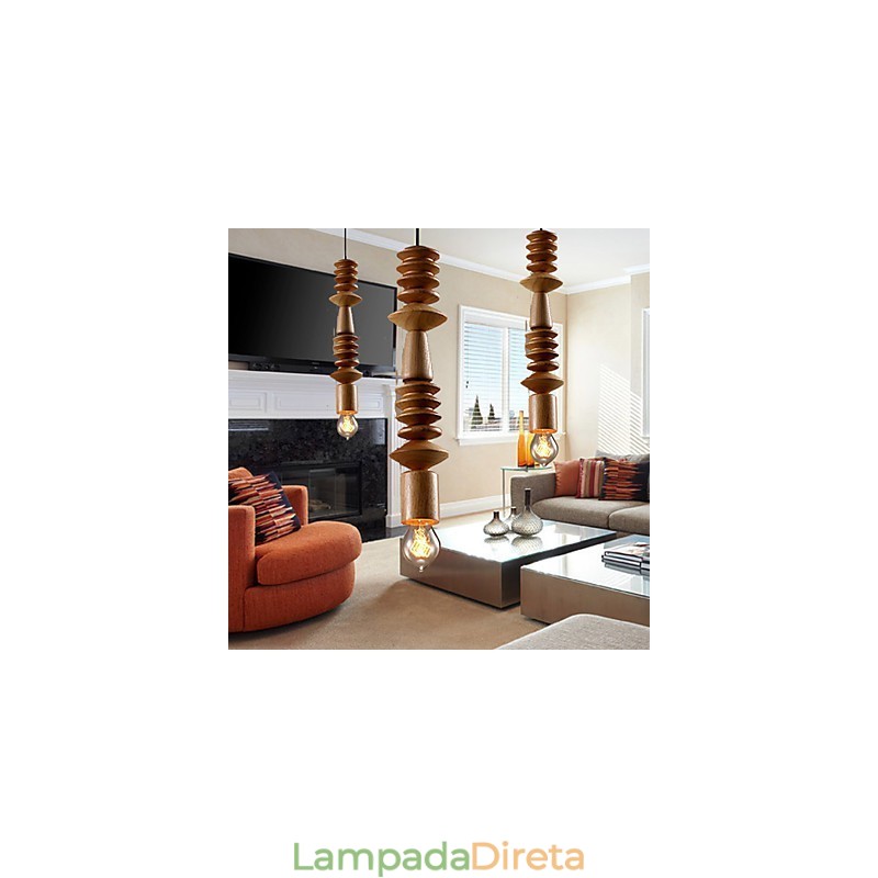 Lustre Mini Estilo Tradicional Clássico Madeira Bambu