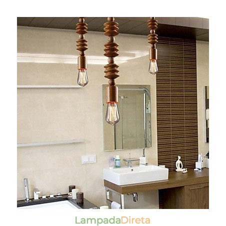 Lustre Mini Estilo Tradicional Clássico Madeira Bambu Lustre Mini Estilo Tradicional Clássico Madeira Bambu