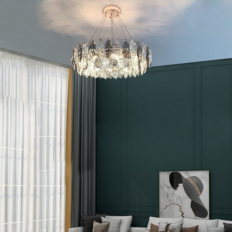 Lustre europeu de ferro com pingente e folha de vidro criativo