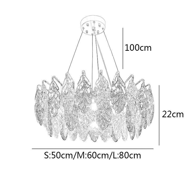 Lustre europeu de ferro com pingente e folha de vidro criativo