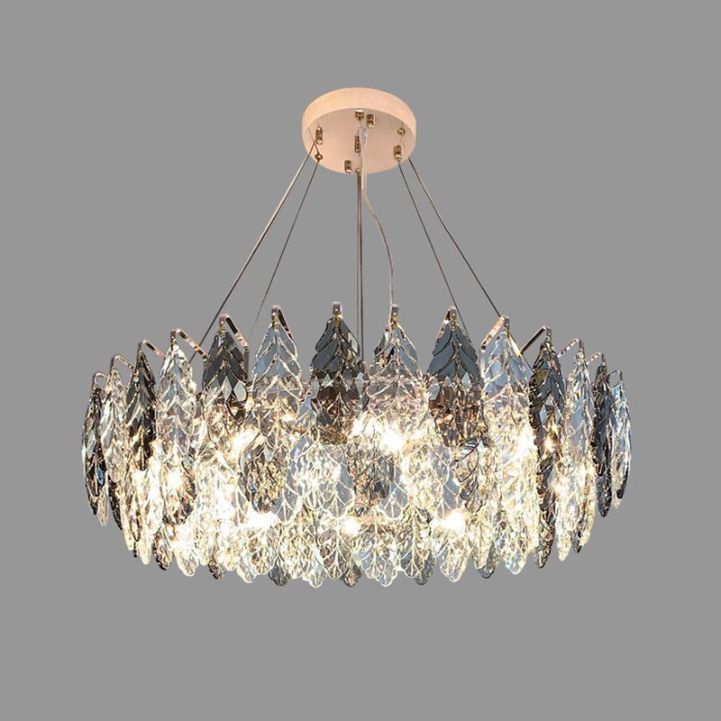 Lustre europeu de ferro com pingente e folha de vidro criativo