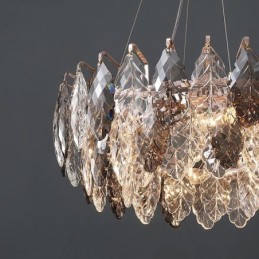 Lustre europeu de ferro com pingente e folha de vidro criativo