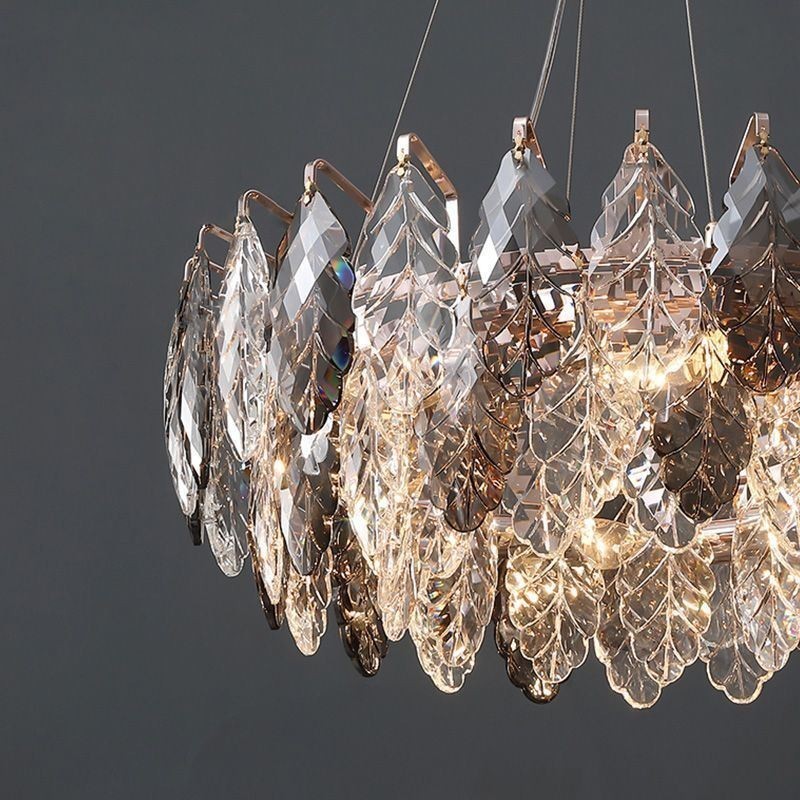 Lustre europeu de ferro com pingente e folha de vidro criativo