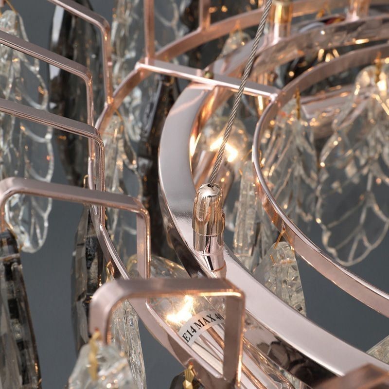 Lustre europeu de ferro com pingente e folha de vidro criativo