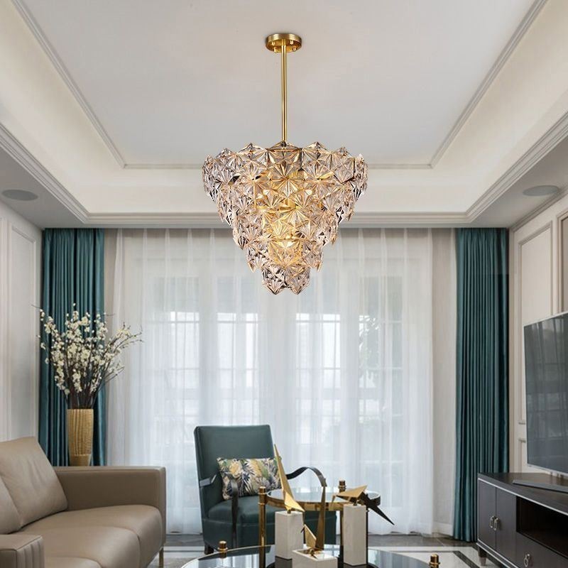 Lustre europeu de vidro com pingente moderno em formato de cone