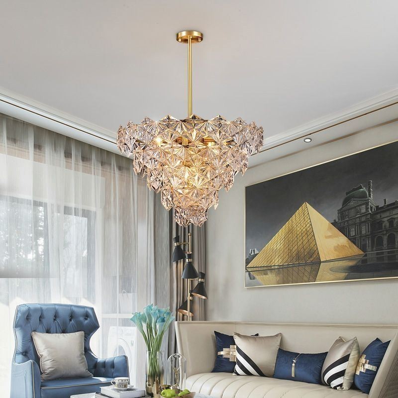 Lustre europeu de vidro com pingente moderno em formato de cone