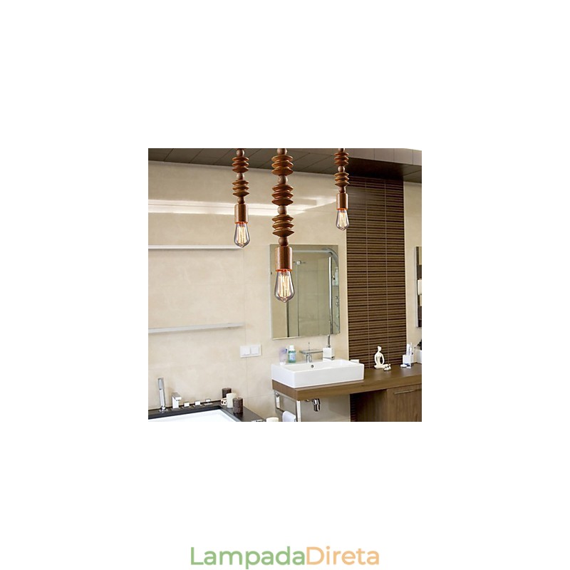 Lustre Mini Estilo Tradicional Clássico Madeira Bambu