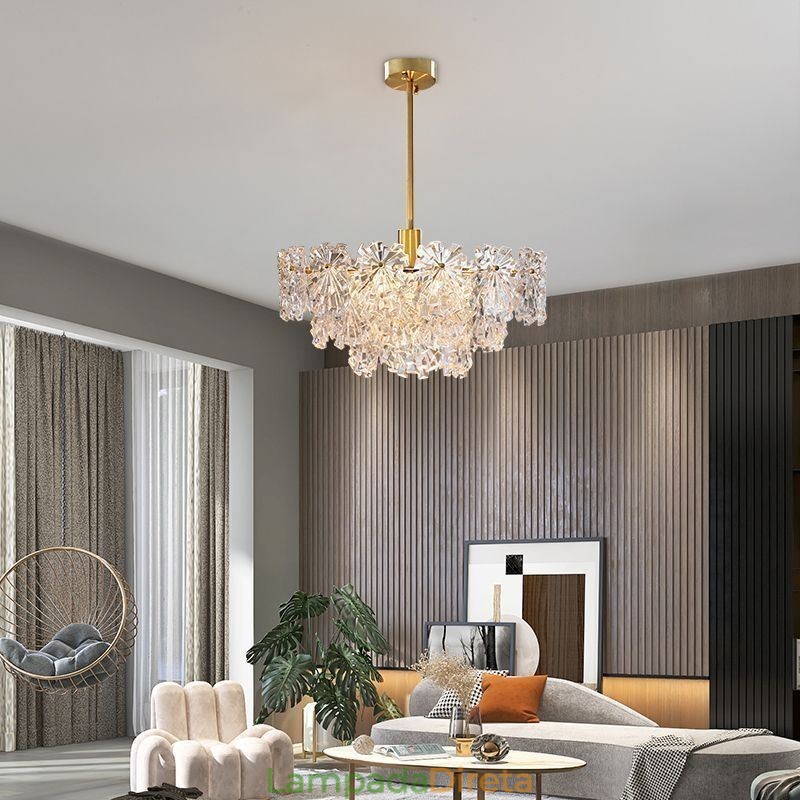 Luminária pendente de luxo decoração para casa lustre de vidro sala de estar