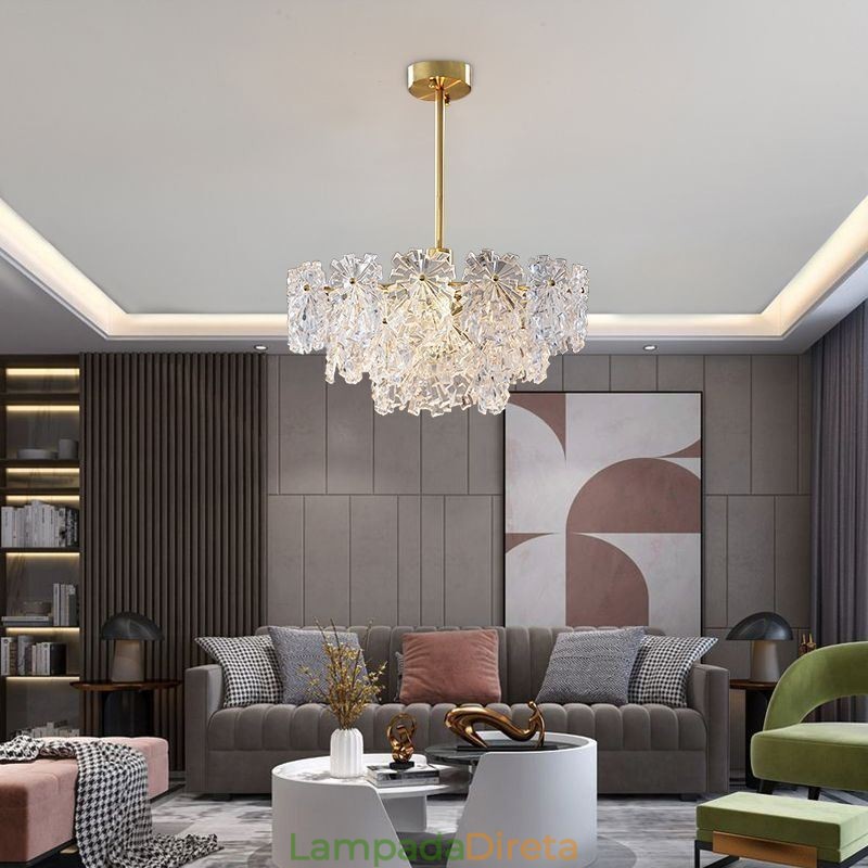 Luminária pendente de luxo decoração para casa lustre de vidro sala de estar