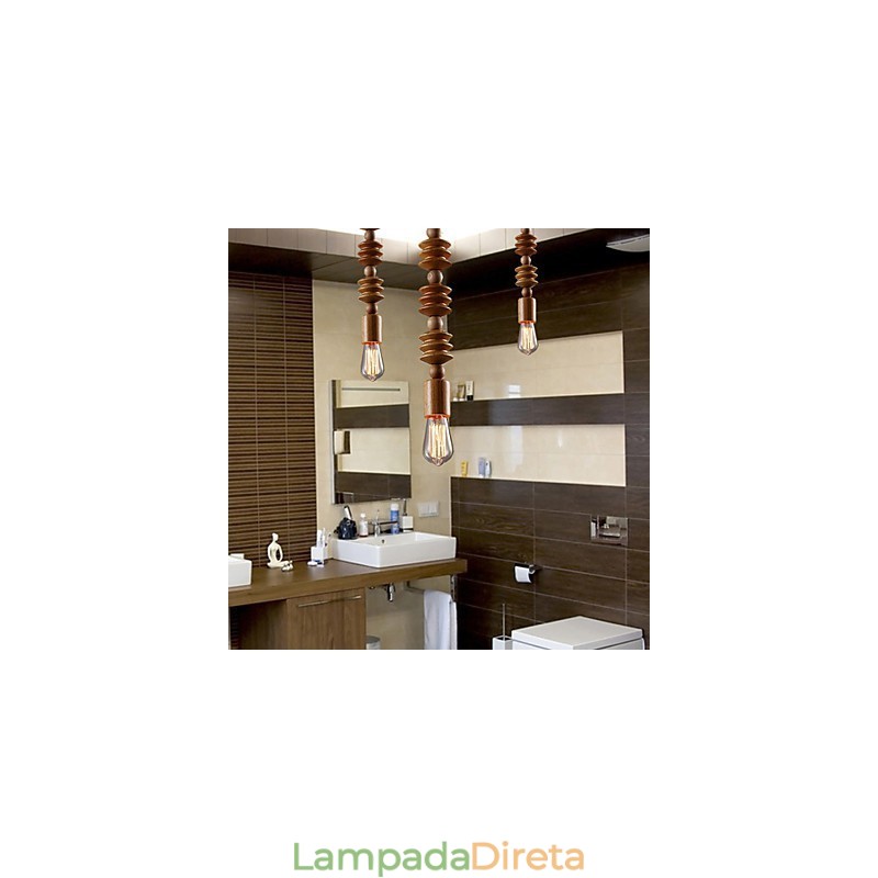 Lustre Mini Estilo Tradicional Clássico Madeira Bambu
