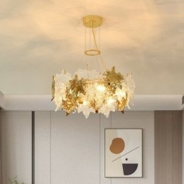 Folha de bordo pingente luz decoração europeia casa lustre de vidro