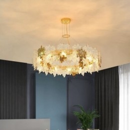 Folha de bordo pingente luz decoração europeia casa lustre de vidro